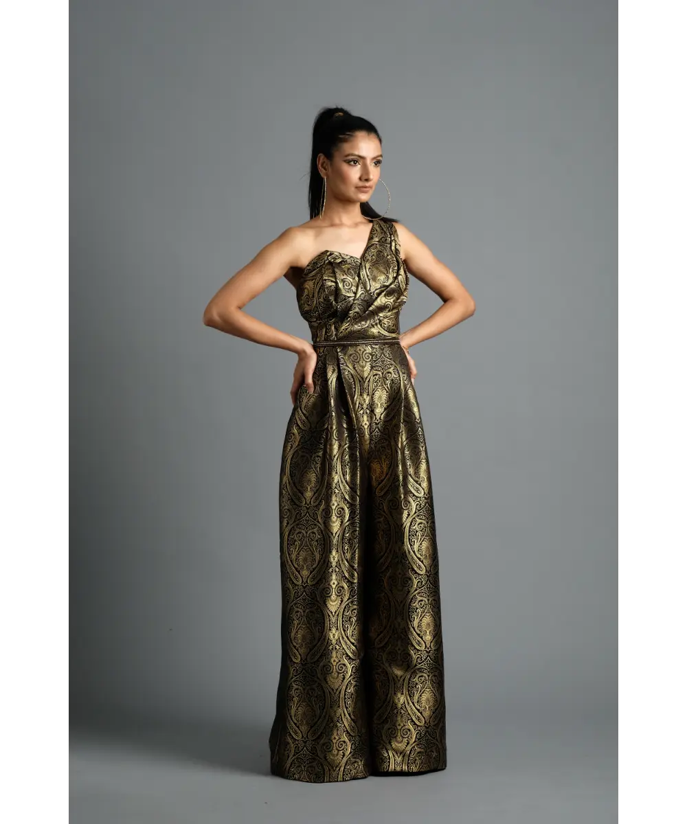 AASTHA SOOD - Black Brocade Jumpsuit